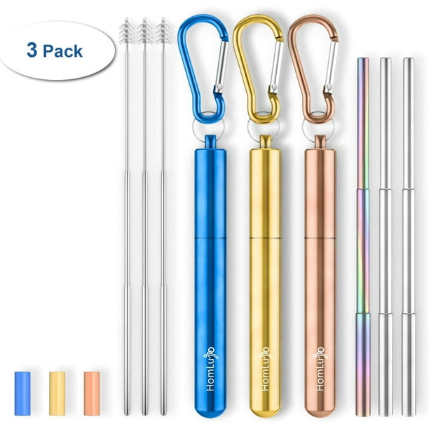 Reusable Telescopic Straws Collapsible Metal Straw with Brush Storage Box